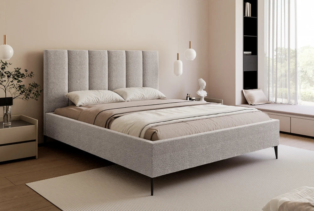 Pat 140 x 200 tapitat cu Stofa boucle Abriamo Gri deschis Lia