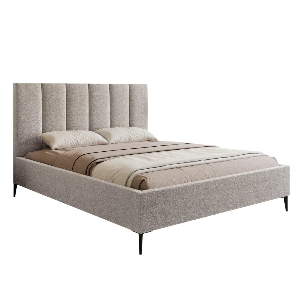 Pat 140 x 200 tapitat cu Stofa boucle Abriamo Gri deschis Lia