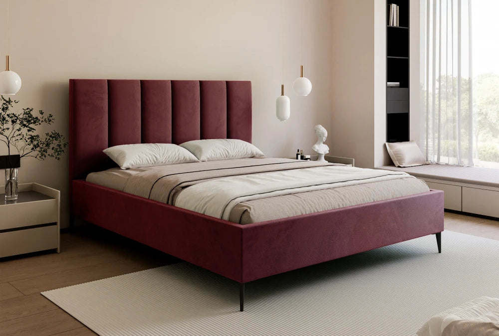 Pat 140 x 200 tapitat cu Catifea Velutto Rosu Lia