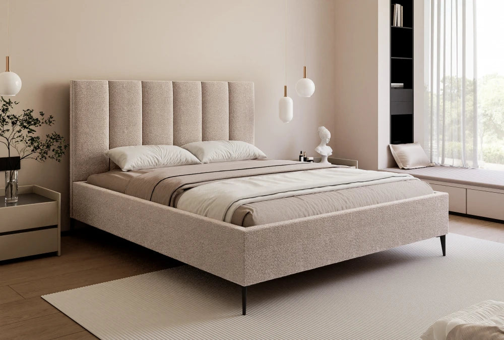 Pat 160 x 200 tapitat cu Stofa boucle Abriamo Bej Lia