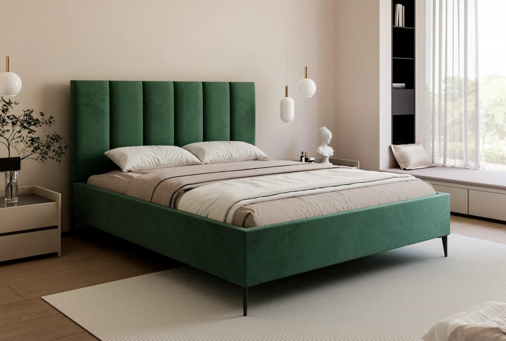 Pat 160 x 200 tapitat cu Catifea Velutto Verde Lia