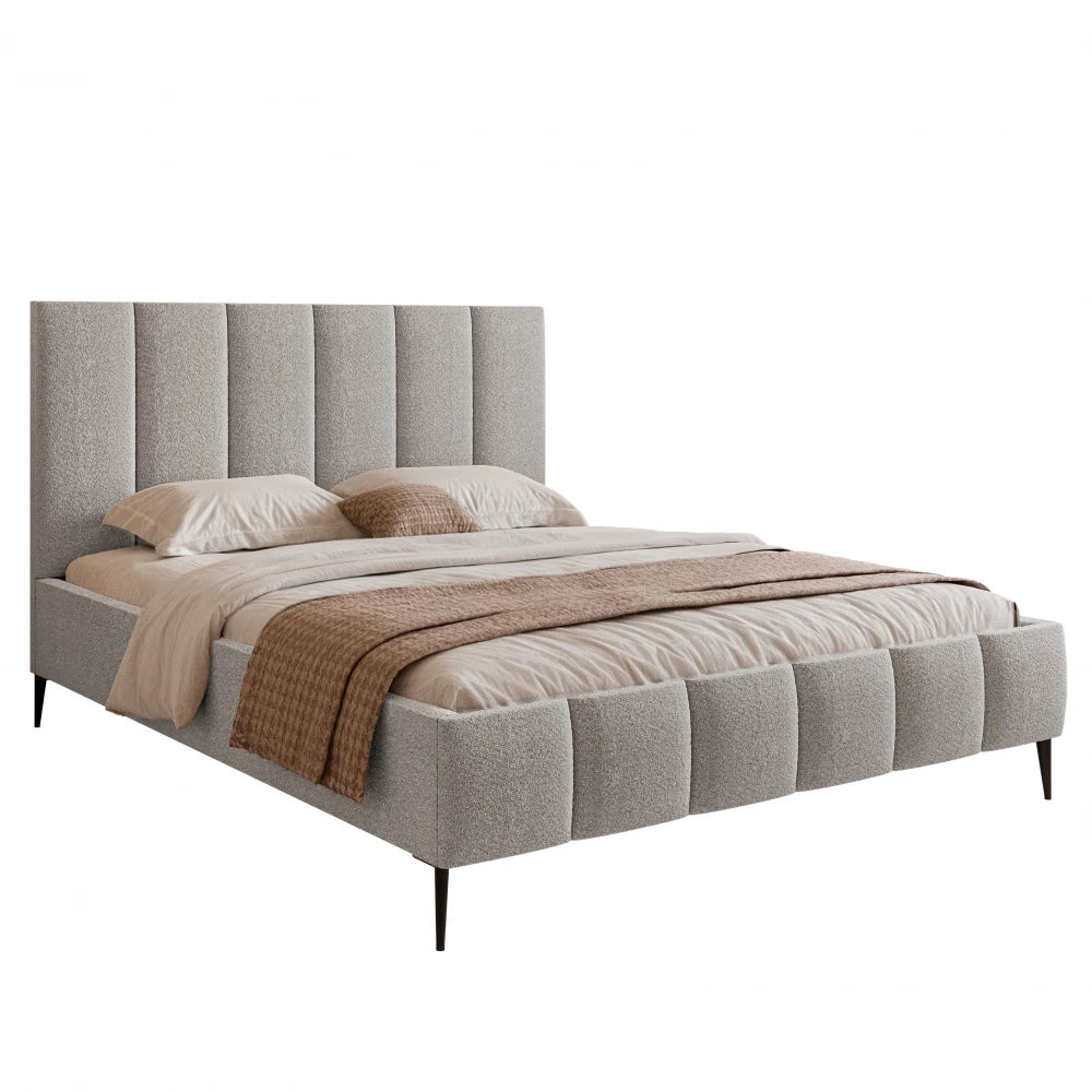 Pat 160 x 200 tapitat cu Stofa boucle Abriamo Gri deschis Lara