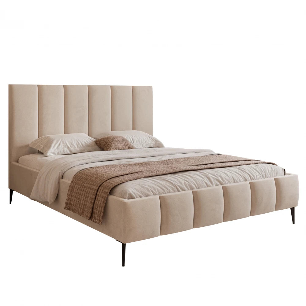 Pat 160 x 200 tapitat cu Catifea Velutto Crem Lara