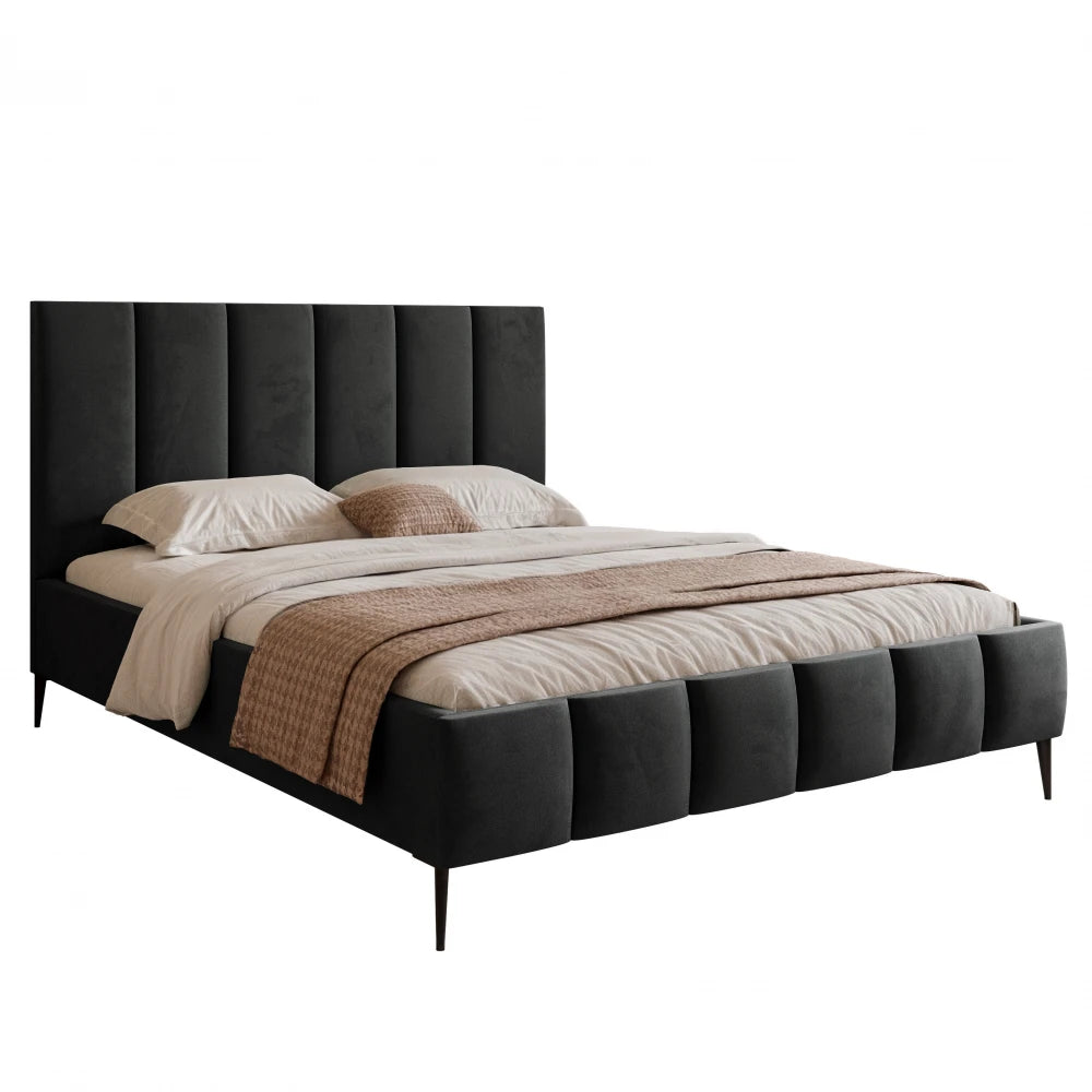 Pat 160 x 200 tapitat cu Catifea Velutto Negru Lara