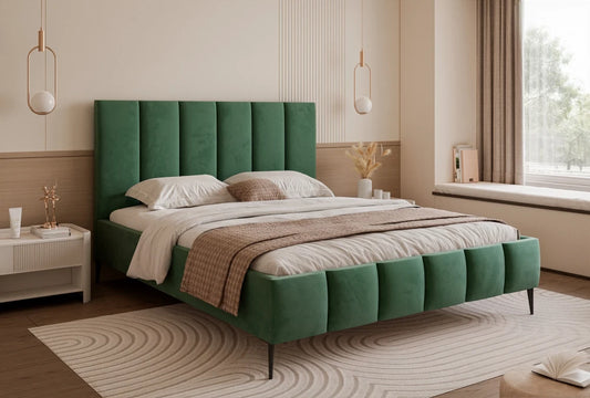 Pat 180 x 200 tapitat cu Catifea Velutto Verde Lara