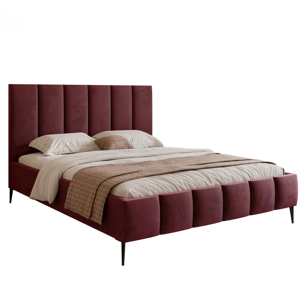 Pat 180 x 200 tapitat cu Catifea Velutto Rosu Lara