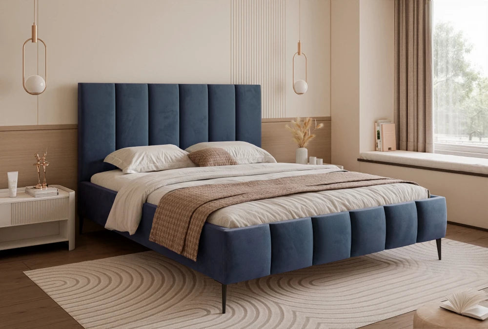 Pat 200 x 200 tapitat cu Catifea Velutto Albastru Lara
