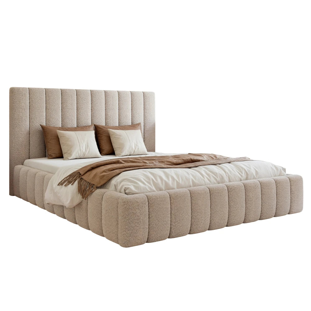 Pat 140 x 200 tapitat cu Stofa boucle Abriamo Bej Belis