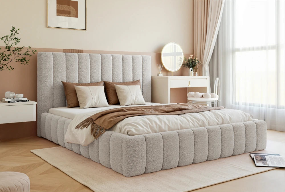Pat 140 x 200 tapitat cu Stofa boucle Abriamo Gri deschis Belis