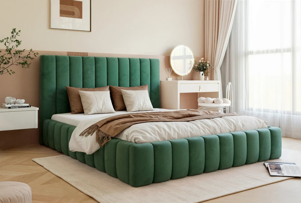 Pat 140 x 200 tapitat cu Catifea Velutto Verde Belis