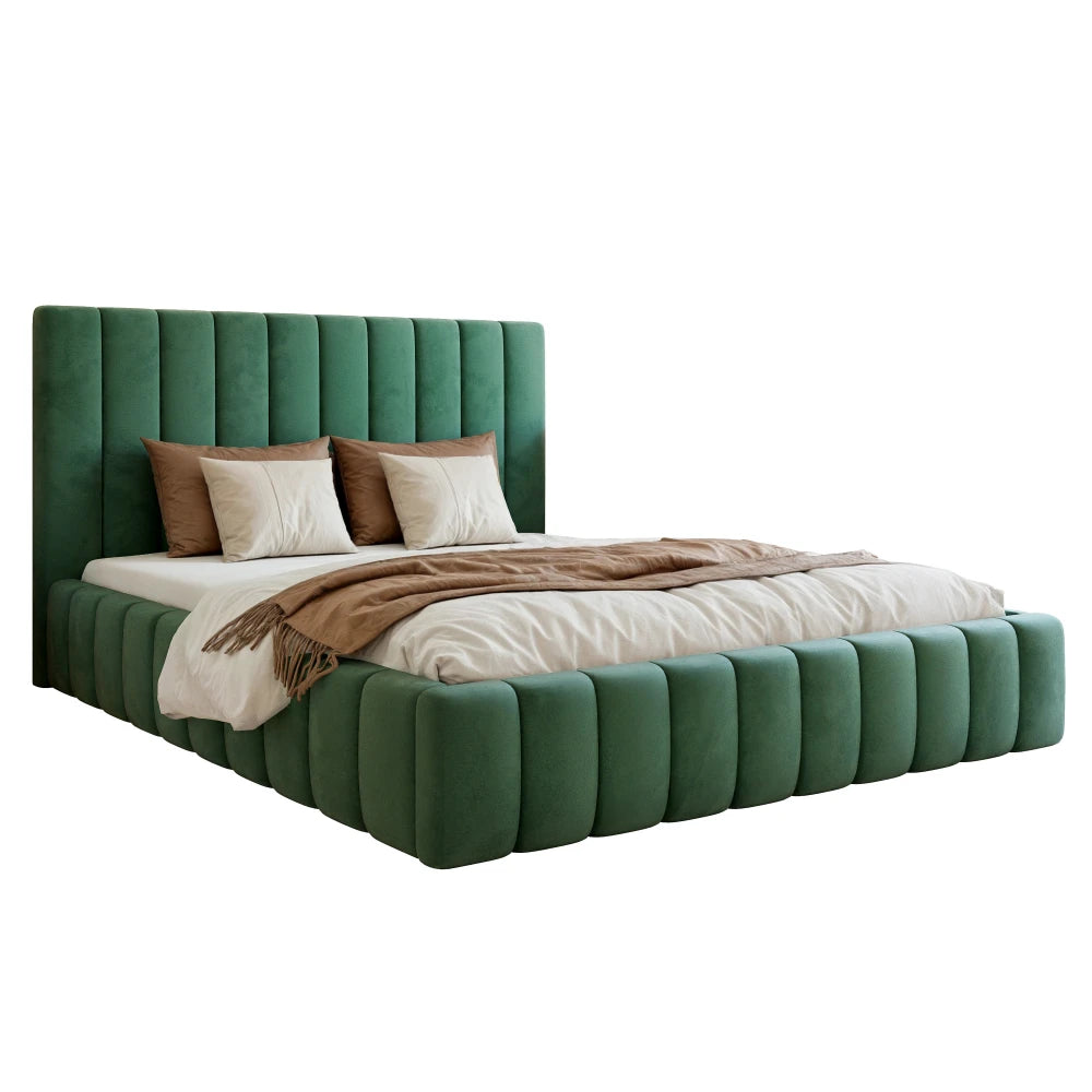 Pat 140 x 200 tapitat cu Catifea Velutto Verde Belis