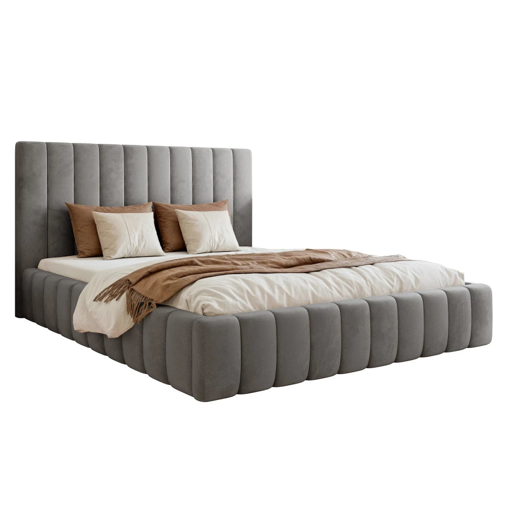 Pat 140 x 200 tapitat cu Catifea Velutto Gri Belis