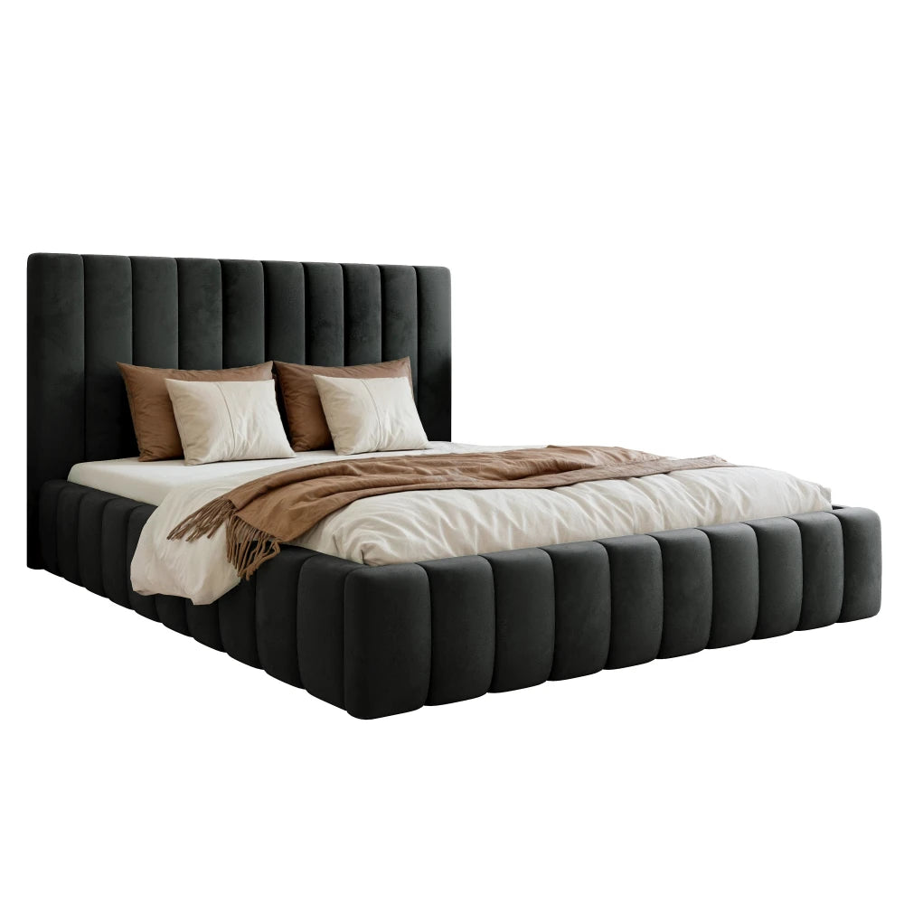 Pat 140 x 200 tapitat cu Catifea Velutto Negru Belis