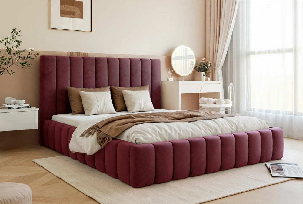 Pat 140 x 200 tapitat cu Catifea Velutto Rosu Belis
