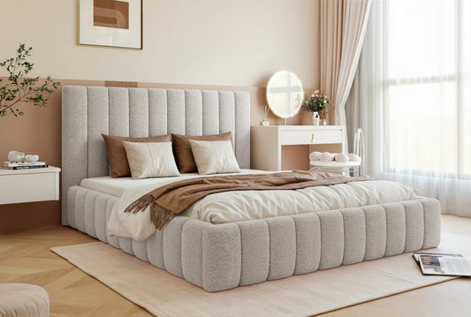 Pat 160 x 200 tapitat cu Stofa boucle Abriamo Gri deschis Belis