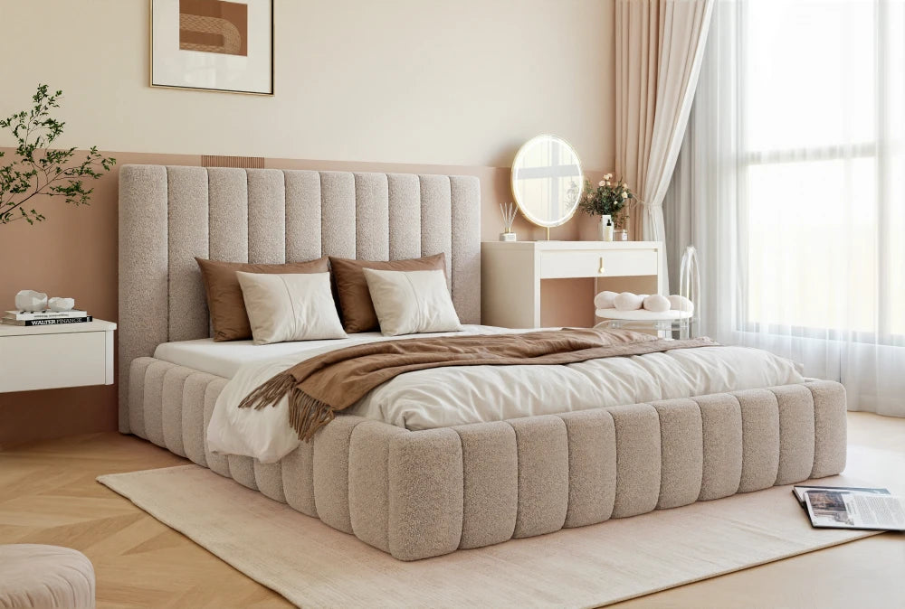 Pat 180 x 200 tapitat cu Stofa boucle Abriamo Bej Belis