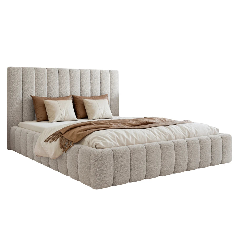 Pat 180 x 200 tapitat cu Stofa boucle Abriamo Gri deschis Belis