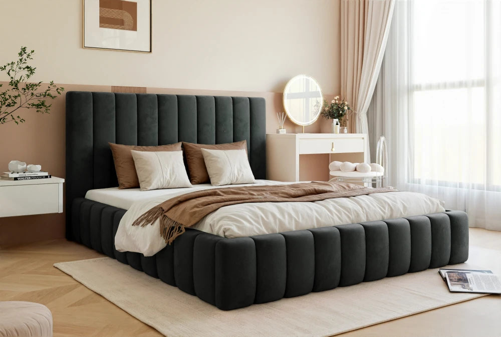 Pat 180 x 200 tapitat cu Catifea Velutto Negru Belis