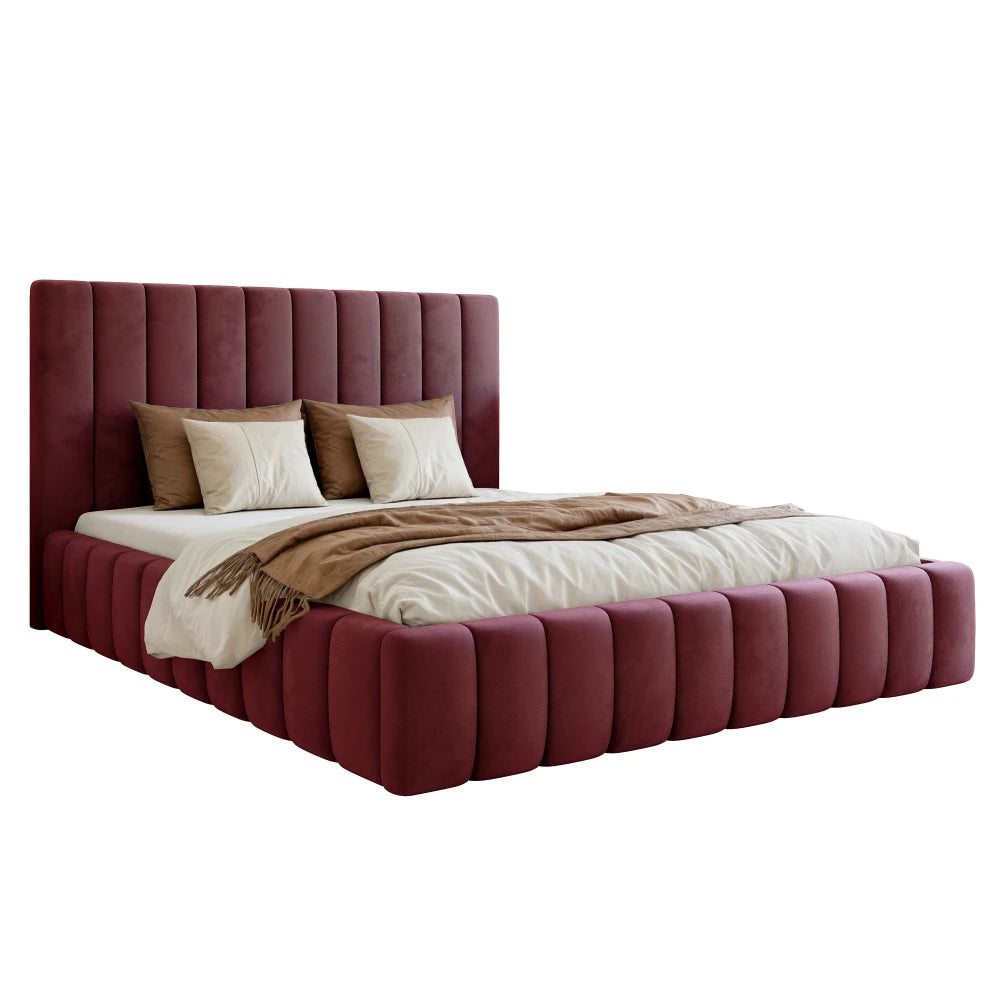 Pat 200 x 200 tapitat cu Catifea Velutto Rosu Belis
