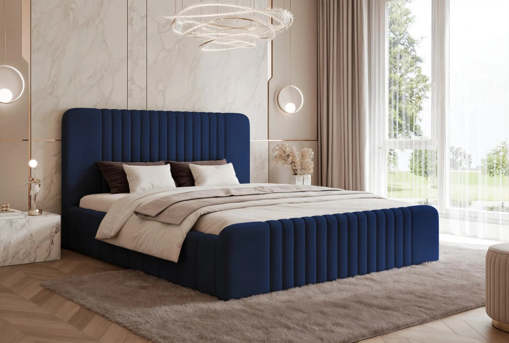 Pat 120 x 200 tapitat cu Catifea Dream velvet Albastru Polema