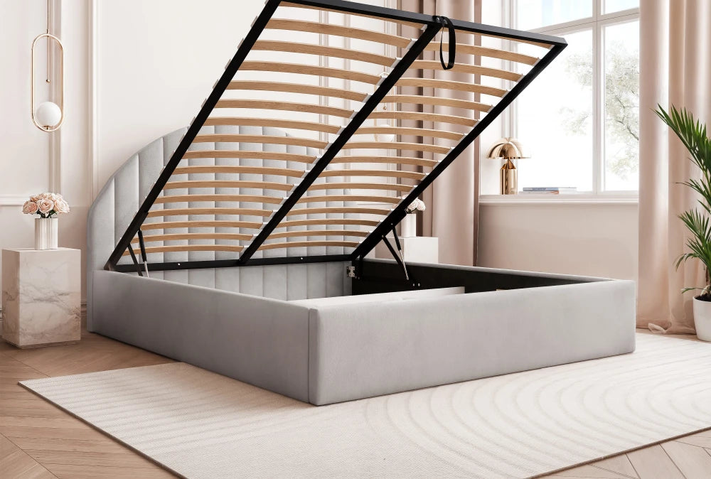 Pat 120 x 200 tapitat cu Catifea Dream velvet Gri deschis Norma