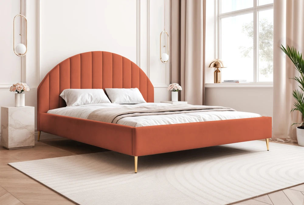 Pat 180 x 200 tapitat cu Catifea Dream velvet Portocaliu Milan