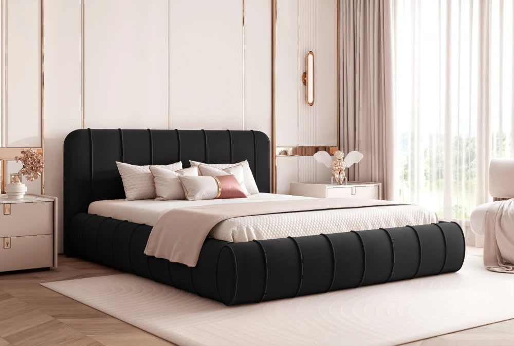 Pat 140 x 200 tapitat cu Catifea Dream velvet Negru Logie