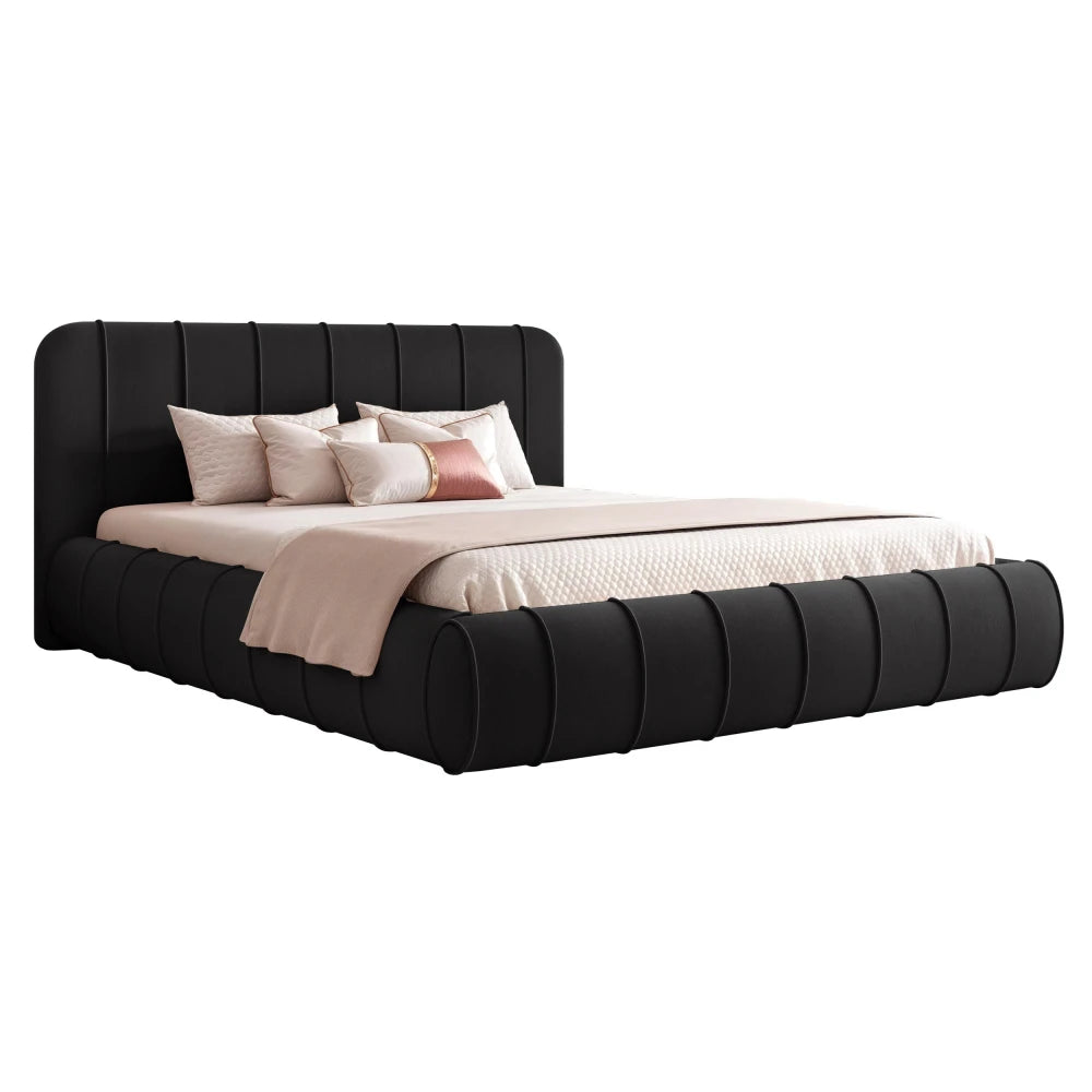 Pat 140 x 200 tapitat cu Catifea Dream velvet Negru Logie