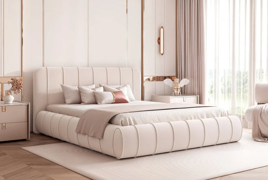 Pat 160 x 200 tapitat cu Catifea Dream velvet Crem Logie