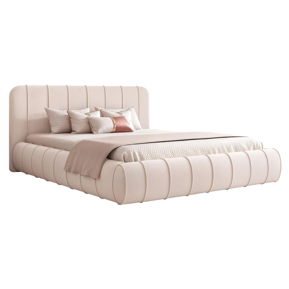 Pat 160 x 200 tapitat cu Catifea Dream velvet Crem Logie