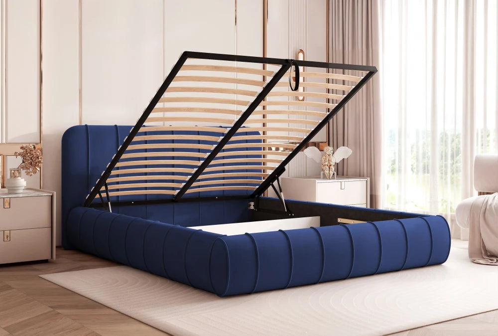 Pat 160 x 200 tapitat cu Catifea Dream velvet Albastru Logie