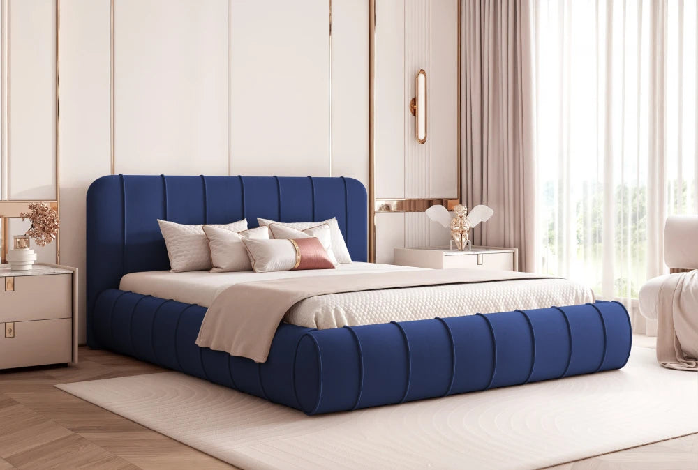 Pat 180 x 200 tapitat cu Catifea Dream velvet Albastru Logie