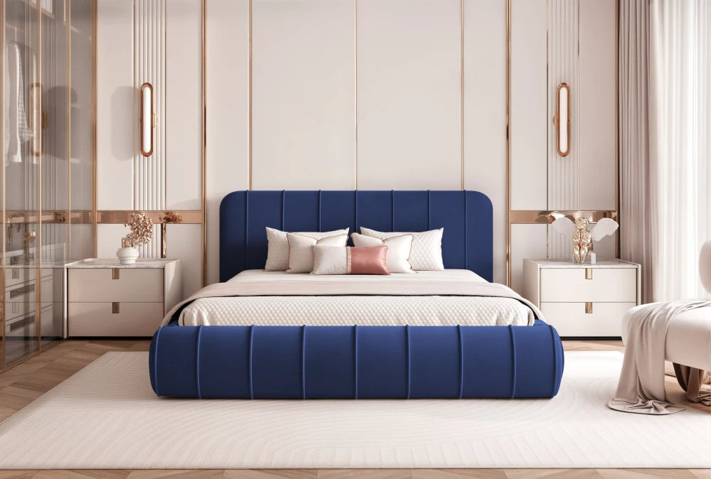 Pat 180 x 200 tapitat cu Catifea Dream velvet Albastru Logie