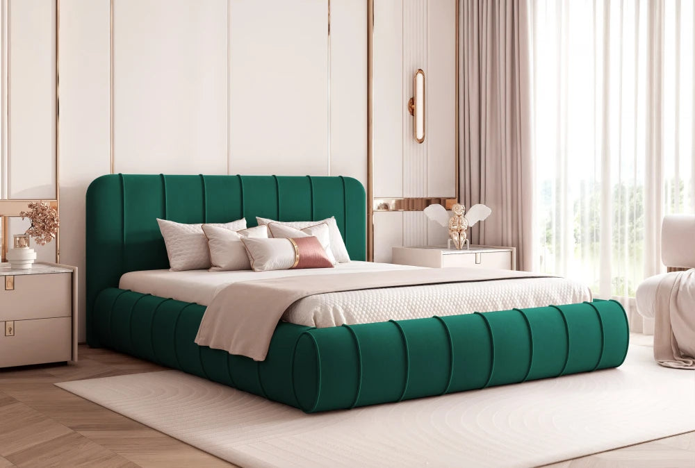 Pat 180 x 200 tapitat cu Catifea Dream velvet Verde smarald Logie