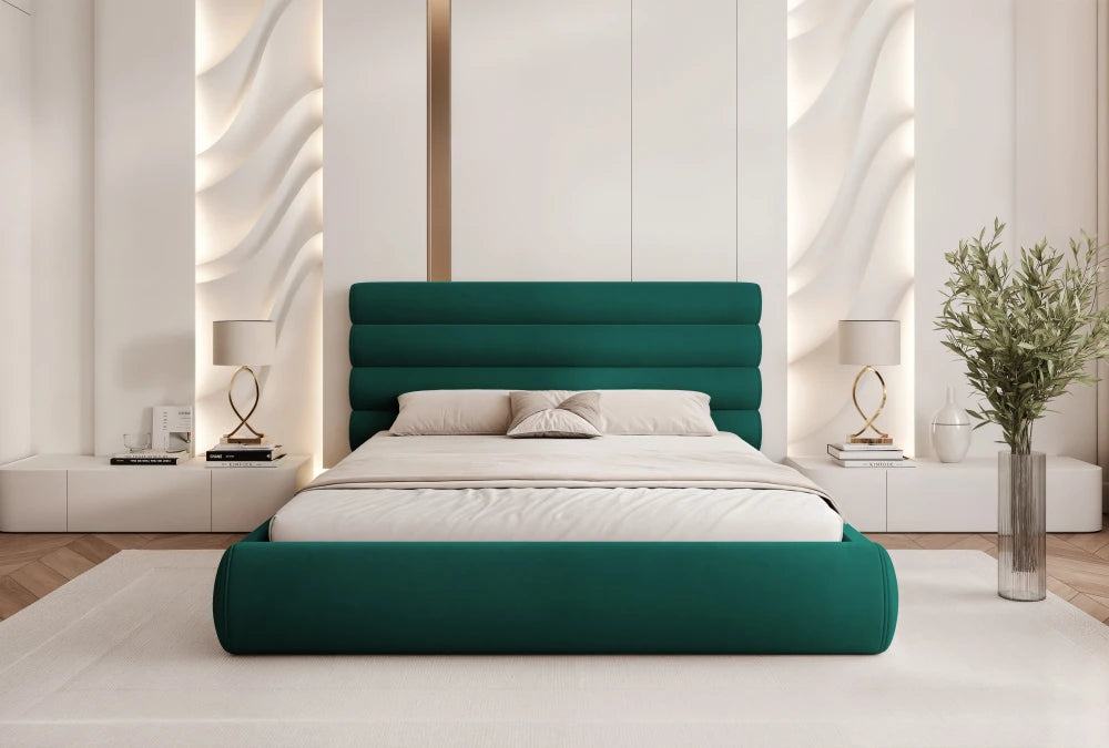 Pat 120 x 200 tapitat cu Catifea Dream velvet Verde smarald Veya