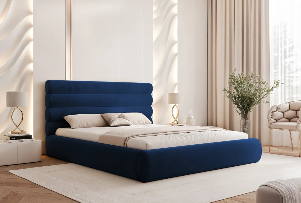 Pat 120 x 200 tapitat cu Catifea Riviera Albastru Veya