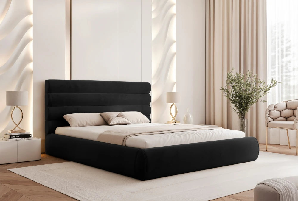 Pat 140 x 200 tapitat cu Catifea Riviera Negru Veya