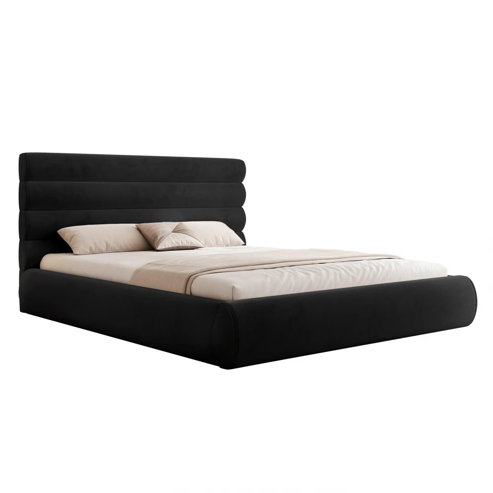 Pat 140 x 200 tapitat cu Catifea Riviera Negru Veya