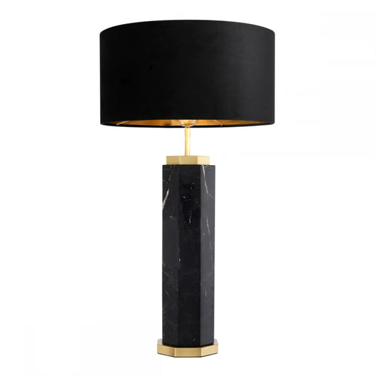 Veioza din Metal/Marmura Alama/Negru si Catifea Negru H75xD40cm Newman Eichholtz