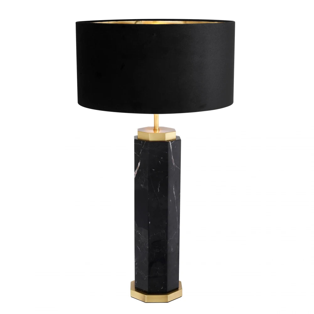 Veioza din Metal/Marmura Alama/Negru si Catifea Negru H75xD40cm Newman Eichholtz