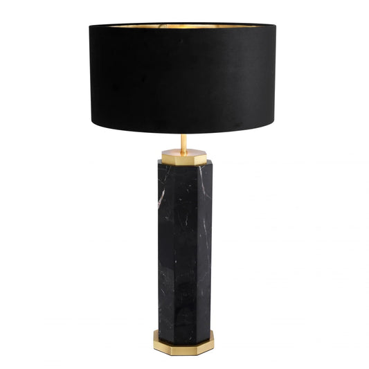 Veioza din Metal/Marmura Alama/Negru si Catifea Negru H75xD40cm Newman Eichholtz
