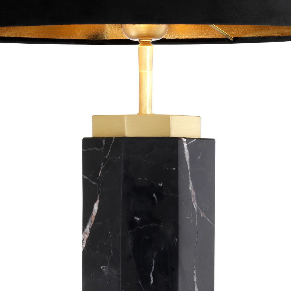 Veioza din Metal/Marmura Alama/Negru si Catifea Negru H75xD40cm Newman Eichholtz