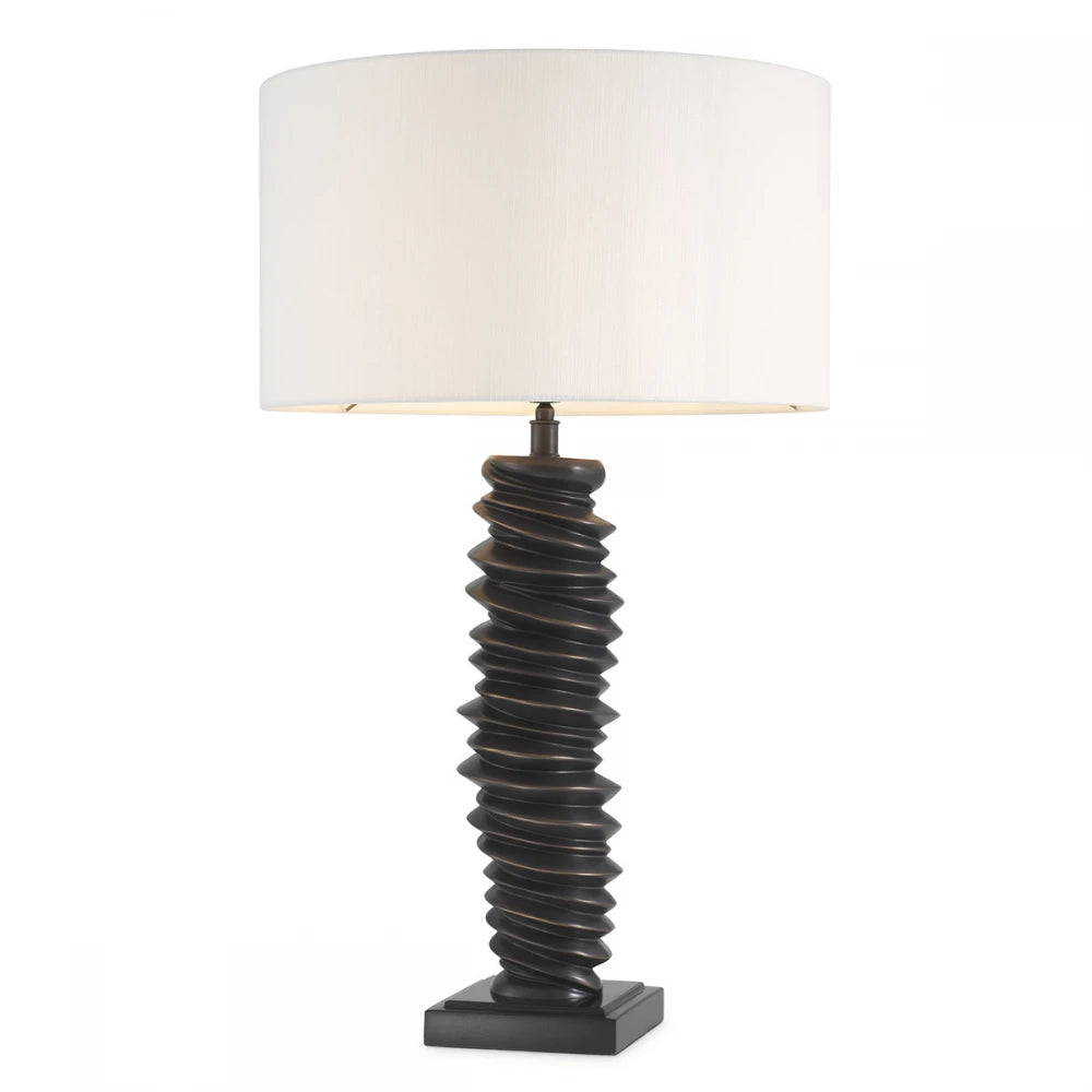 Veioza din Metal/Granit Bronz/Negru si Stofa Alb H75xD45cm Miro Eichholtz