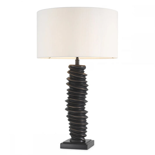 Veioza din Metal/Granit Bronz/Negru si Stofa Alb H75xD45cm Miro Eichholtz
