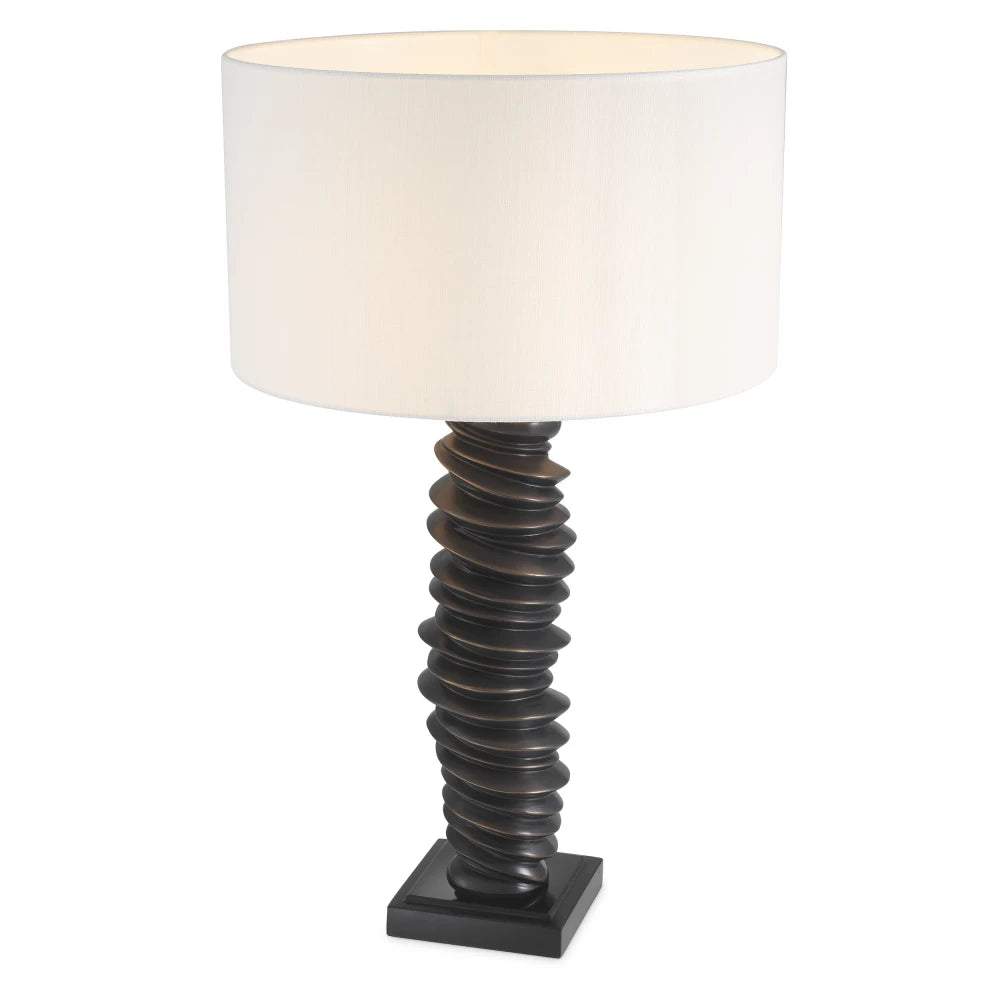 Veioza din Metal/Granit Bronz/Negru si Stofa Alb H75xD45cm Miro Eichholtz