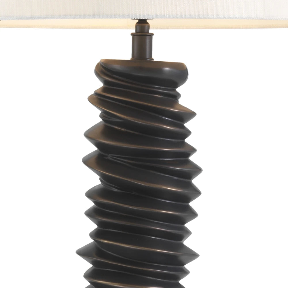 Veioza din Metal/Granit Bronz/Negru si Stofa Alb H75xD45cm Miro Eichholtz