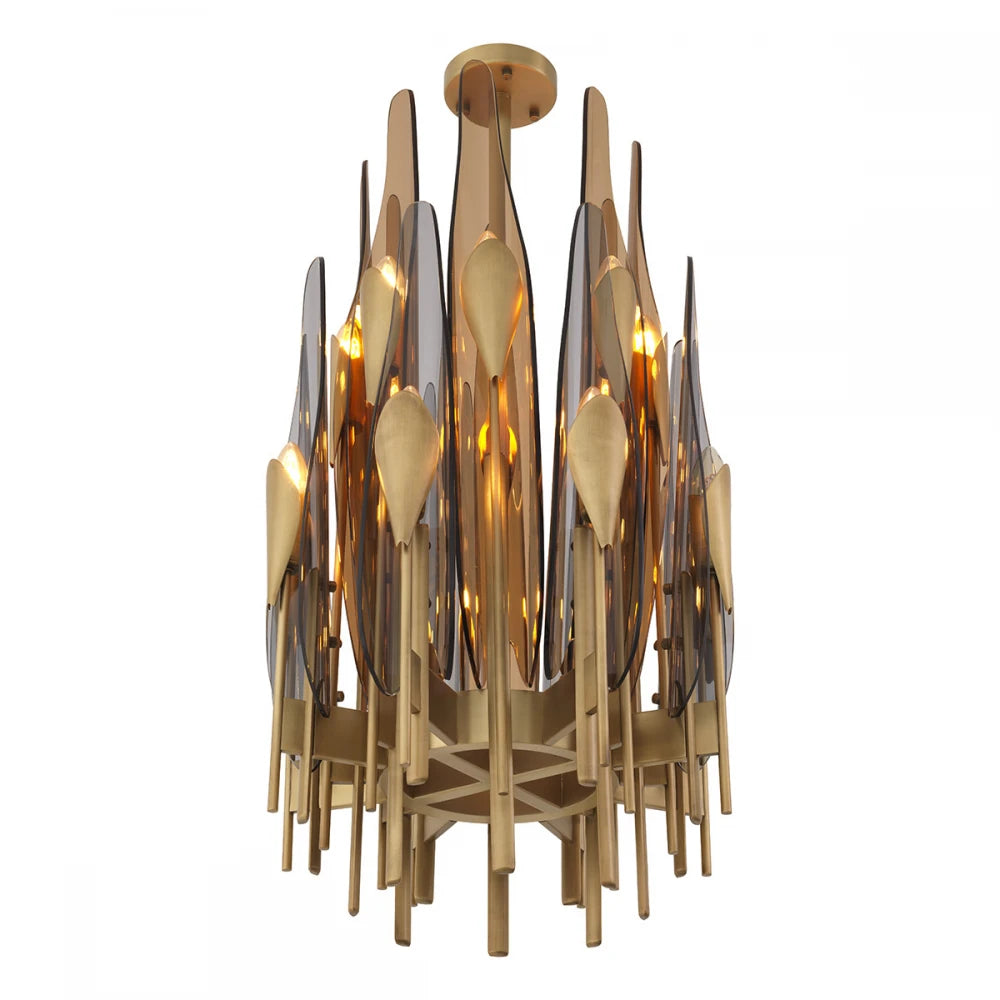 Candelabru din Metal Alama si Sticla Fumuriu/Auriu amber H80xD45cm Sky vertical Eichholtz