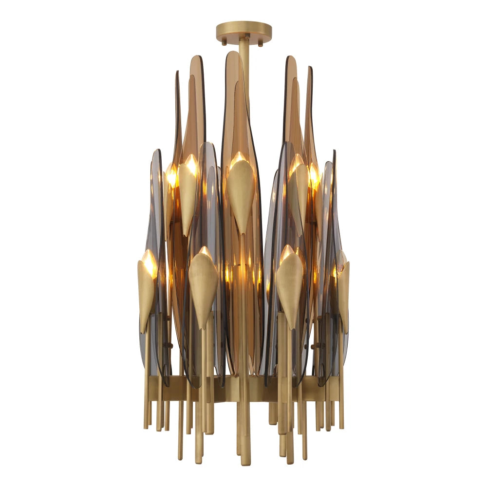 Candelabru din Metal Alama si Sticla Fumuriu/Auriu amber H80xD45cm Sky vertical Eichholtz