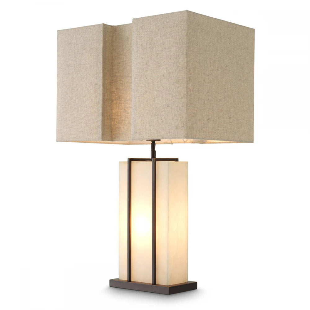 Veioza din Metal/Alabastru Bronz/Alb si Stofa Bej H81xL51cm Graham Eichholtz
