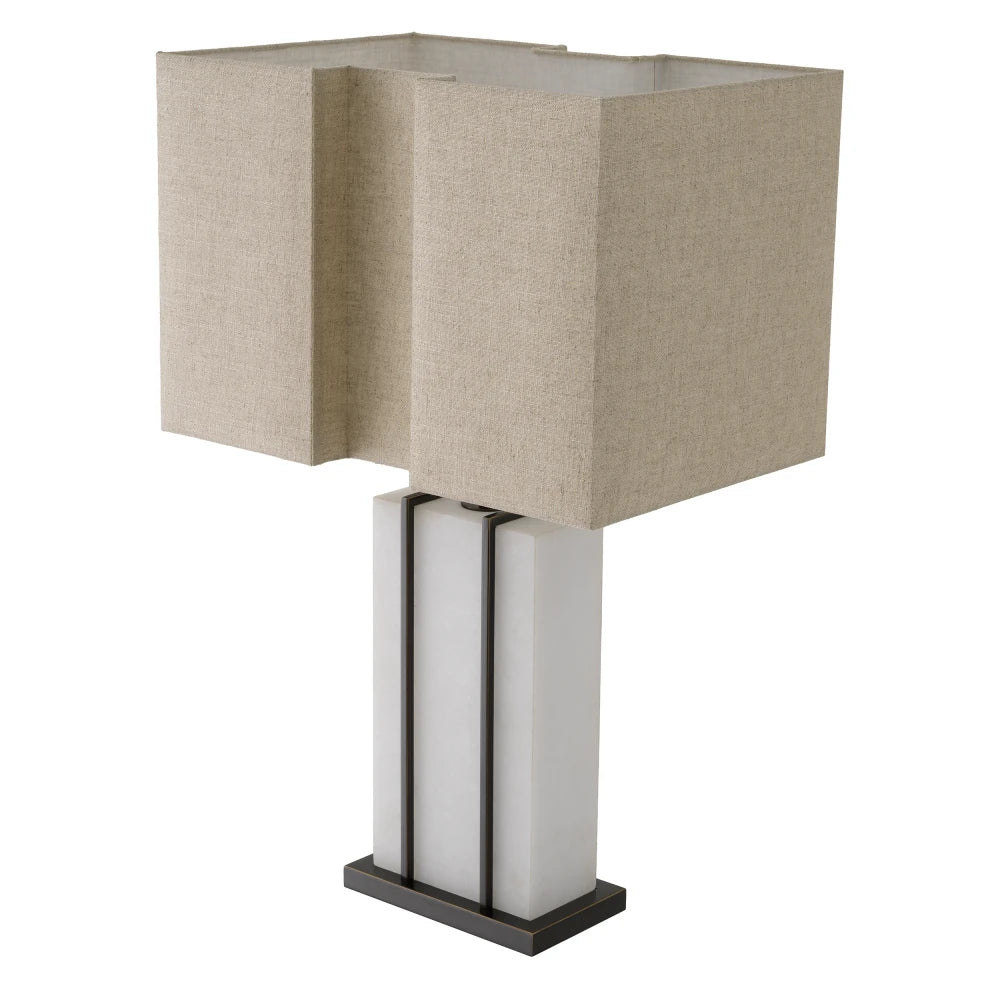 Veioza din Metal/Alabastru Bronz/Alb si Stofa Bej H81xL51cm Graham Eichholtz